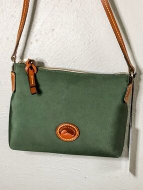 Dooney & Bourke Olive Green Nylon Crossbody with Brown Leather
